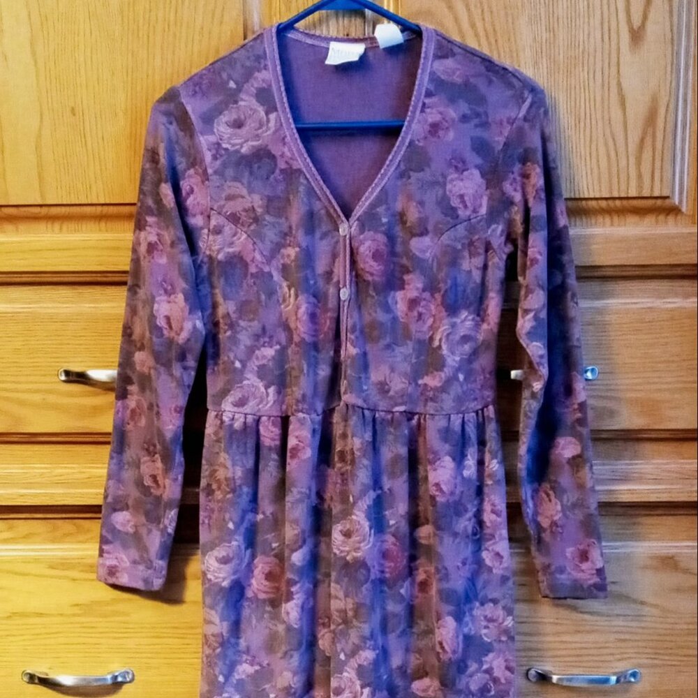 MODA INT'L Vintage Victoria's Secret 90s Plum Floral Empire Waist Tunic Dress - Picture 2 of 14